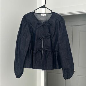Böhme Black Denim Blouse with Open Front Tie